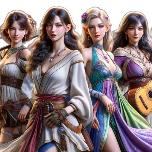 fantasy art, concept art, photorealistic, oil painting, golden, colorful, pastel, four transparent PNG cut-out