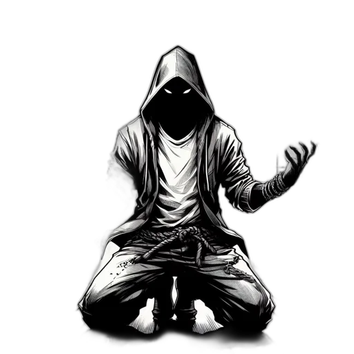 jacket, mask, staff, concept art, comic book art, pixel art, fantasy art, monochrome transparent PNG cut-out