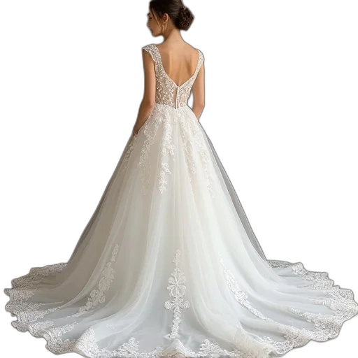 dress, ivory, tulle, appliques transparent PNG cut-out