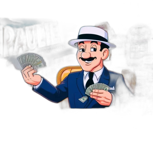 hat, cartoon, concept art, comic book art, pixel art, cheerful, businessman, part transparent PNG cut-out