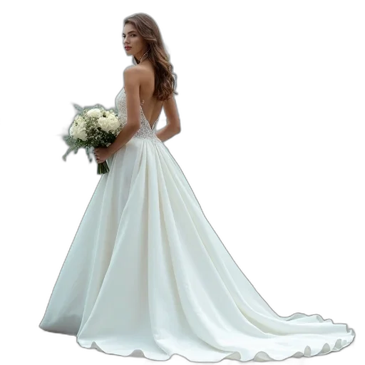 dress, photorealistic, 3d render, blue, woman, white, wedding, long transparent PNG cut-out
