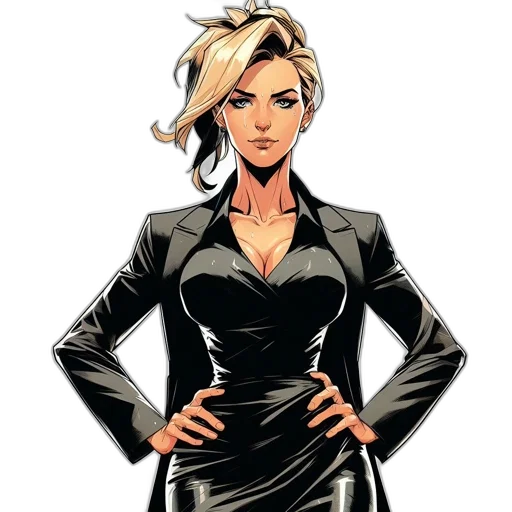 jacket, dress, comic book art, cartoon, concept art, fantasy art, animated, female transparent PNG cut-out