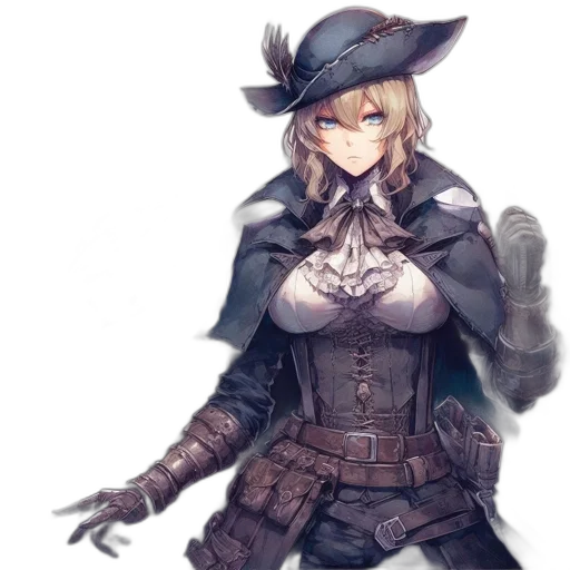 hat, weapon, staff, sword, fantasy art, concept art, anime, watercolor transparent PNG cut-out