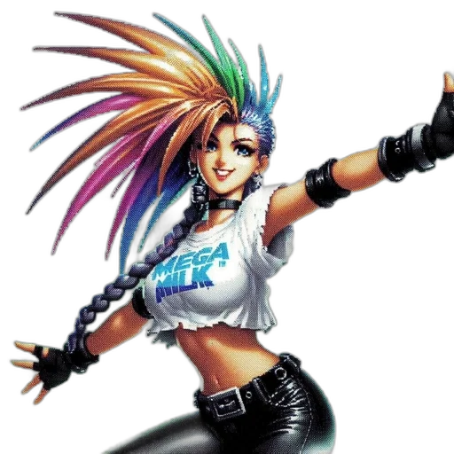 hair, staff, concept art, fantasy art, 3d render, cyberpunk, animated, character transparent PNG cut-out