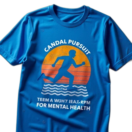 blue, t-shirt, stylized, design, featuring, silhouette, person, running transparent PNG cut-out
