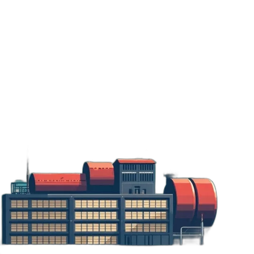 building, 3d render, concept art, pixel art, factory, industry, vector, set transparent PNG cut-out