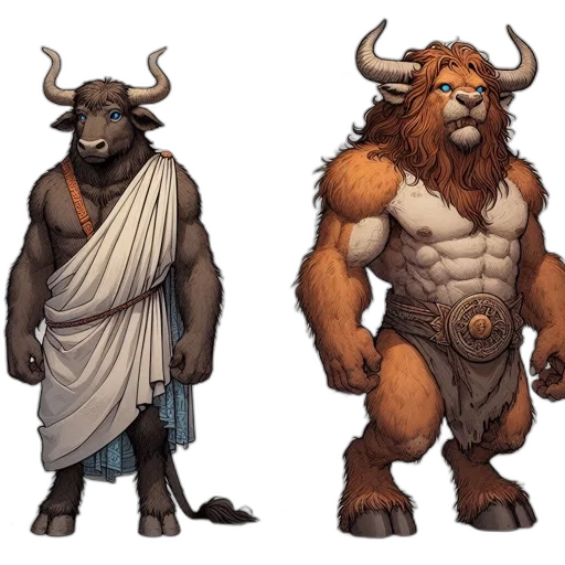 concept art, fantasy art, comic book art, pixel art, earth tones, two, anthropomorphic, bulls transparent PNG cut-out