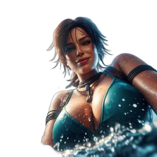 concept art, 3d render, cyberpunk, photorealistic, underwater, woman, teal, bikini transparent PNG cut-out