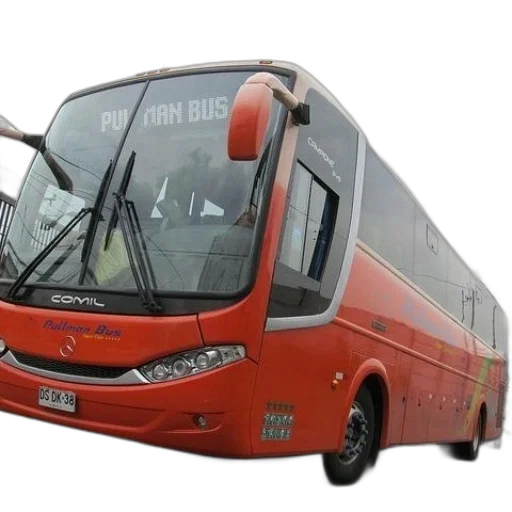 staff, 3d render, photorealistic, red, bus, words, pullman, front transparent PNG cut-out