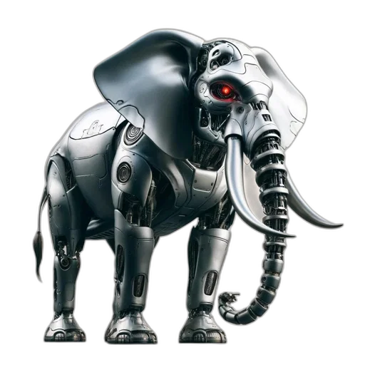 robot, animal, creature, concept art, 3d render, metallic, robotic, elephant transparent PNG cut-out