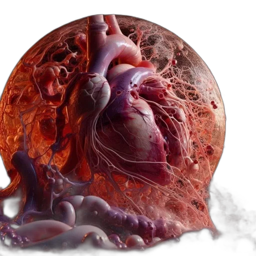 detailed, realistic, depiction, human, heart, blood, vessels, encased transparent PNG cut-out