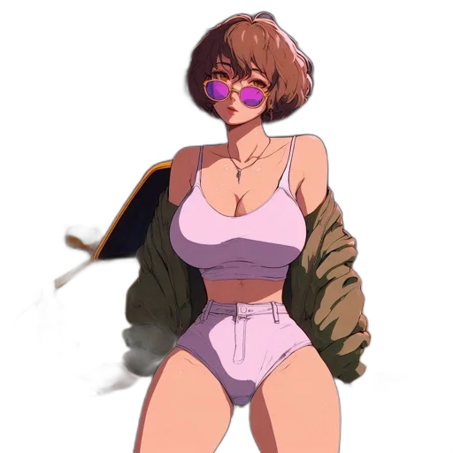 jacket, dress, weapon, concept art, cyberpunk, pixel art, anime, beach transparent PNG cut-out