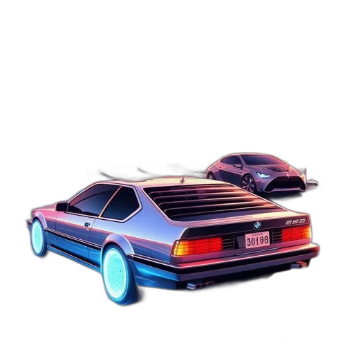 car, robot, vaporwave, concept art, 3d render, pixel art, neon lights, neon transparent PNG cut-out