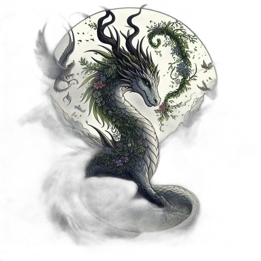 dragon, creature, mask, staff, fantasy art, concept art, photorealistic, pixel art transparent PNG cut-out