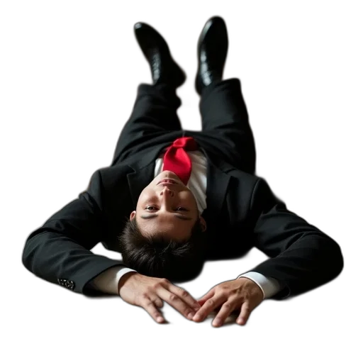 staff, person, lying, floor, room, red, tie, around transparent PNG cut-out