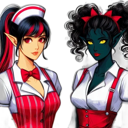concept art, fantasy art, pixel art, comic book art, red, dark, two, characters transparent PNG cut-out