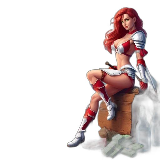 sword, fantasy art, concept art, comic book art, pixel art, fantasy, scene, red-haired transparent PNG cut-out