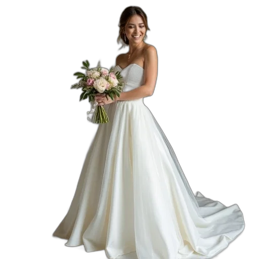dress, photorealistic, monochrome, bride, wearing, strapless, wedding, gown transparent PNG cut-out