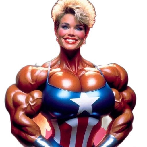 comic book art, concept art, cartoon, photorealistic, muscular, woman, resembling, captain transparent PNG cut-out