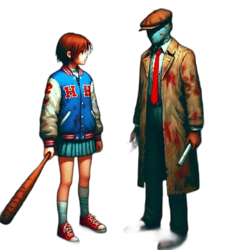 jacket, staff, weapon, concept art, pixel art, comic book art, cyberpunk, red transparent PNG cut-out