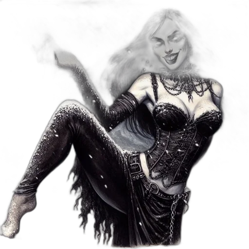 fantasy art, comic book art, concept art, photorealistic, intensely, expressive, woman, donning transparent PNG cut-out