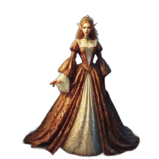 dress, crown, jewelry, 3d render, concept art, fantasy art, oil painting, magical transparent PNG cut-out