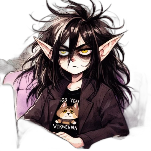 mask, creature, hair, staff, watercolor, anime, fantasy art, cartoon transparent PNG cut-out