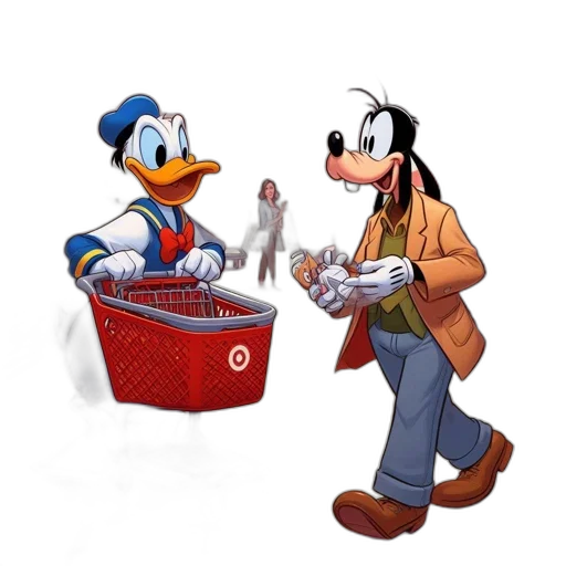 3d render, concept art, cartoon, comic book art, supermarket, setting, donald, duck transparent PNG cut-out