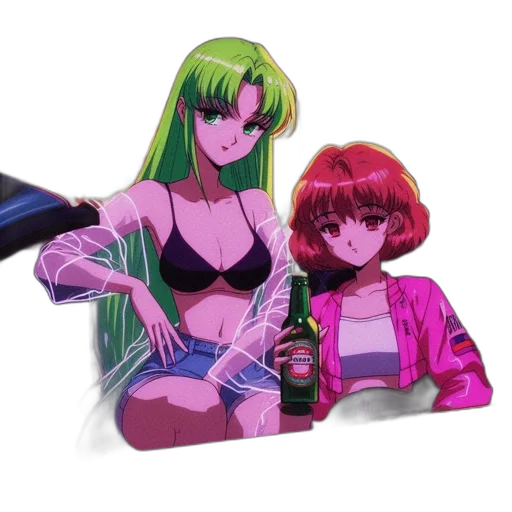 jacket, bottle, weapon, vaporwave, cyberpunk, anime, concept art, neon lights transparent PNG cut-out