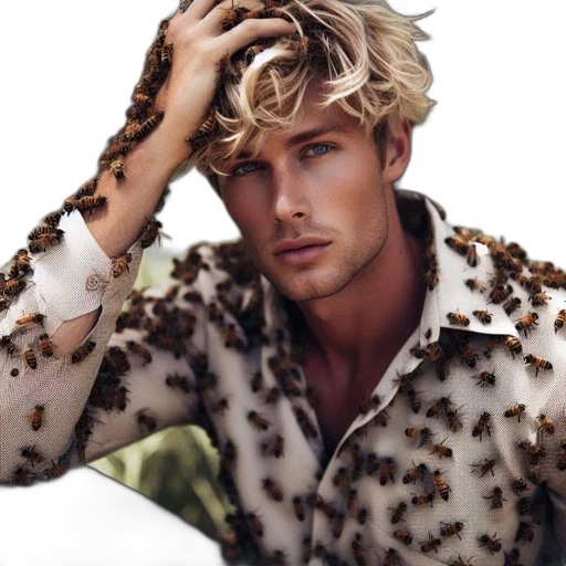 hair, jacket, animal, photorealistic, golden, man, tousled, blonde transparent PNG cut-out