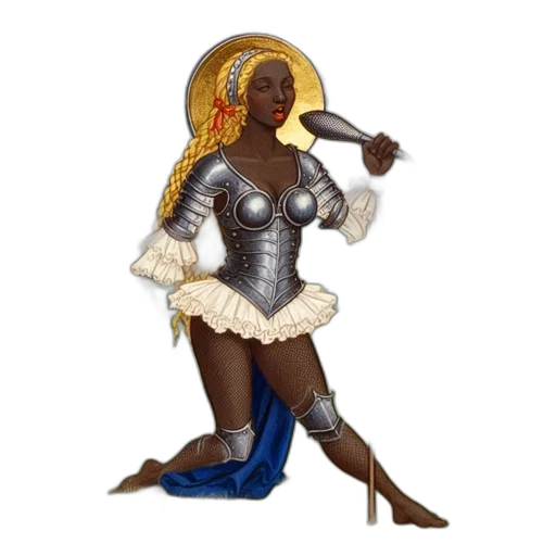 concept art, fantasy art, woman, armor, holds, microphone, stands, amidst transparent PNG cut-out