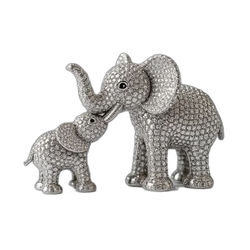 jewelry, 3d render, elephant, baby, ring, diamonds, 18k, white transparent PNG cut-out