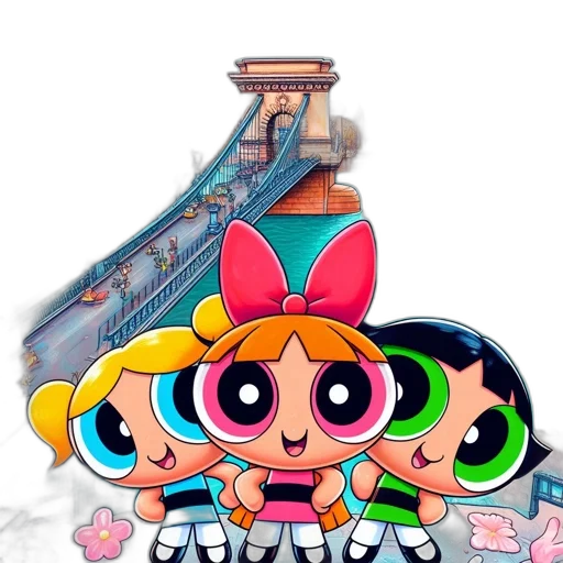 concept art, cartoon, 3d render, anime, three, powerpuff, girls, stand transparent PNG cut-out