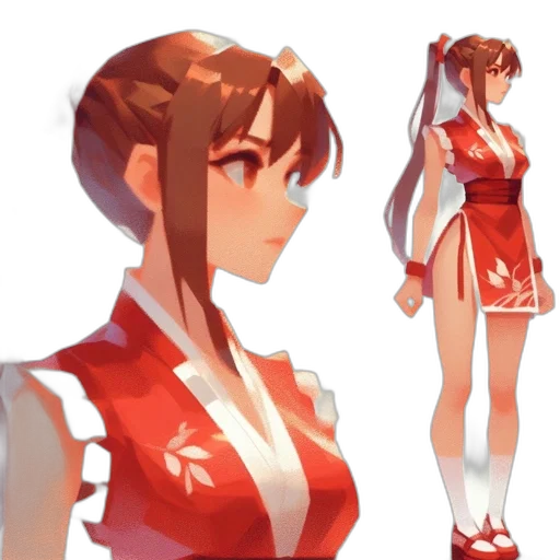 dress, staff, concept art, anime, pixel art, 3d render, red, monochrome transparent PNG cut-out