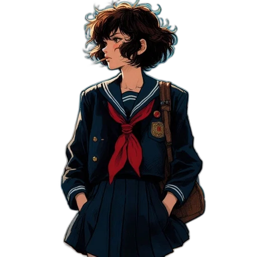 jacket, dress, hair, staff, anime, concept art, pixel art, watercolor transparent PNG cut-out