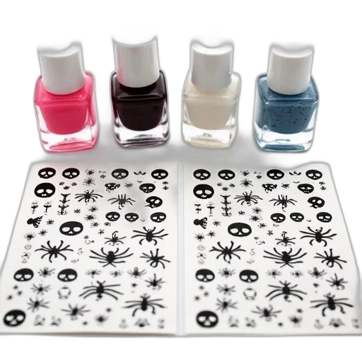 monochrome, collection, nail, art, designs, displayed, including, variety transparent PNG cut-out