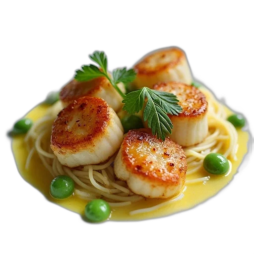 food, photorealistic, 3d render, scallops transparent PNG cut-out