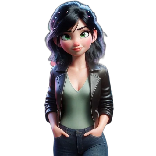 jacket, 3d render, cartoon, concept art, comic book art, animated, female, character transparent PNG cut-out