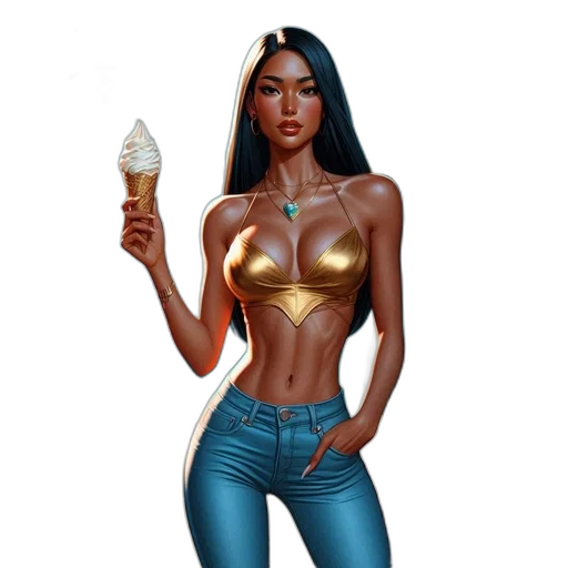 concept art, fantasy art, comic book art, cartoon, golden, pastel, woman, stands transparent PNG cut-out