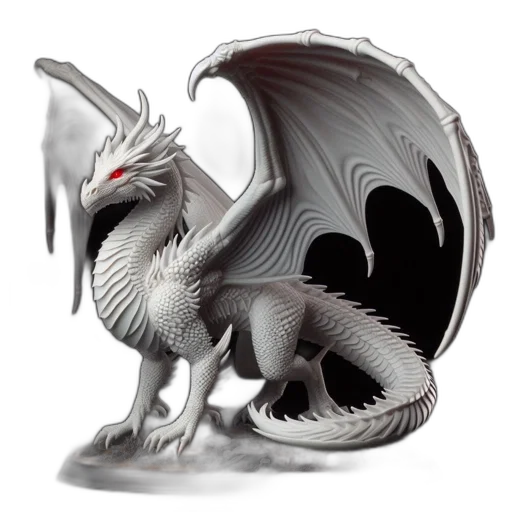 dragon, creature, 3d render, fantasy art, concept art, photorealistic, white, statue transparent PNG cut-out