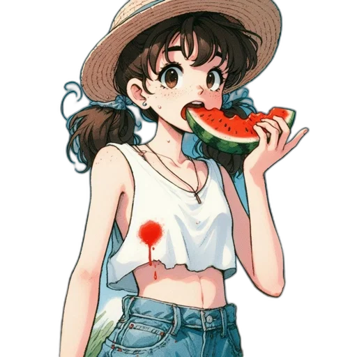 food, hat, weapon, creature, anime, vaporwave, watercolor, cartoon transparent PNG cut-out