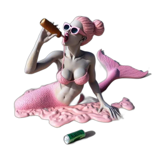 creature, bottle, vaporwave, concept art, 3d render, fantasy art, underwater, beach transparent PNG cut-out