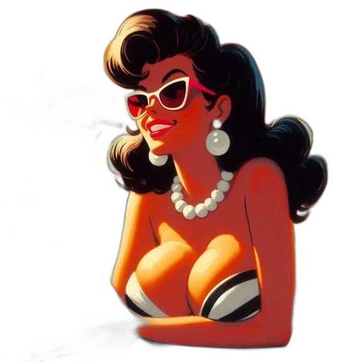 jewelry, cartoon, concept art, photorealistic, comic book art, woman, vintage, pin-up transparent PNG cut-out