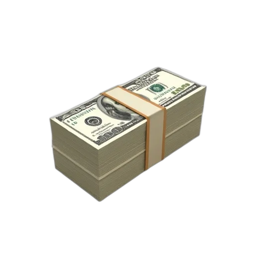 3d render, dollars, stack, white transparent PNG cut-out