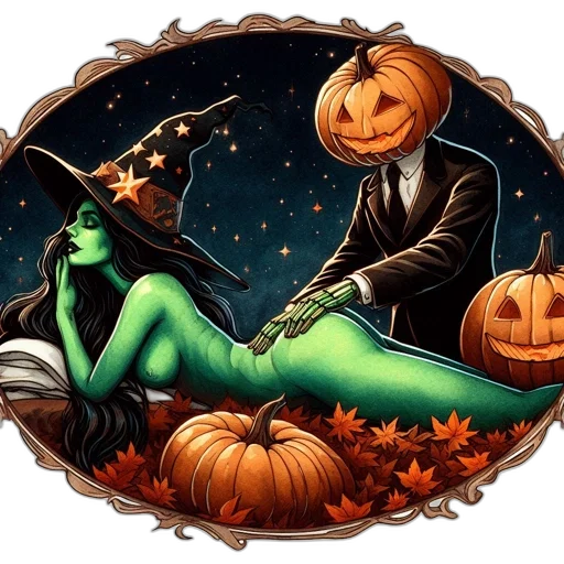 fantasy art, concept art, outer space, night, green, halloween, scene, features transparent PNG cut-out