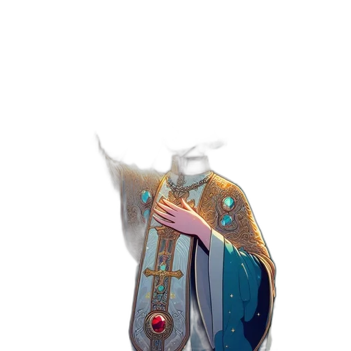 weapon, staff, sword, jacket, concept art, fantasy art, pixel art, vaporwave transparent PNG cut-out