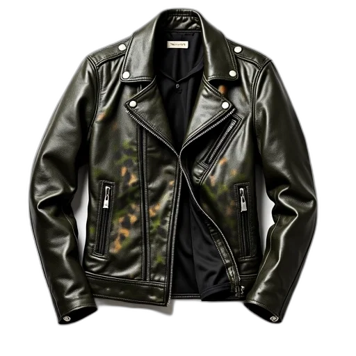 jacket, black, leather, pattern, green, brown, leopard, spots transparent PNG cut-out