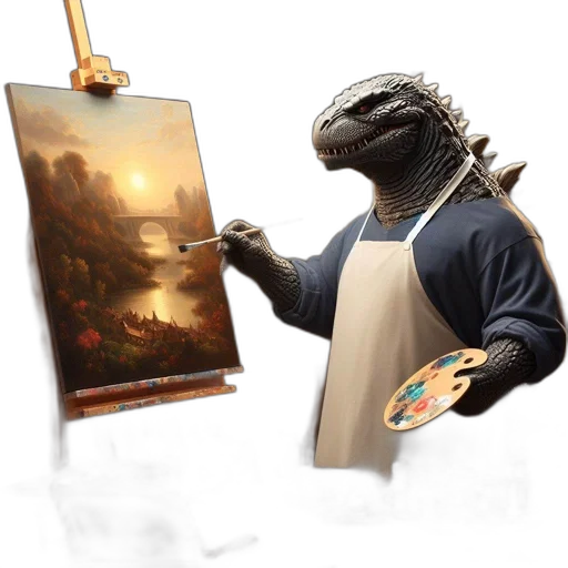 dragon, creature, animal, concept art, photorealistic, fantasy art, oil painting, sunset transparent PNG cut-out