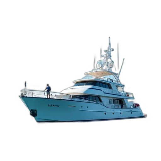 3d render, concept art, photorealistic, large, white, blue, boat, name transparent PNG cut-out