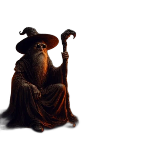 hat, staff, dragon, concept art, fantasy art, 3d render, photorealistic, fog transparent PNG cut-out
